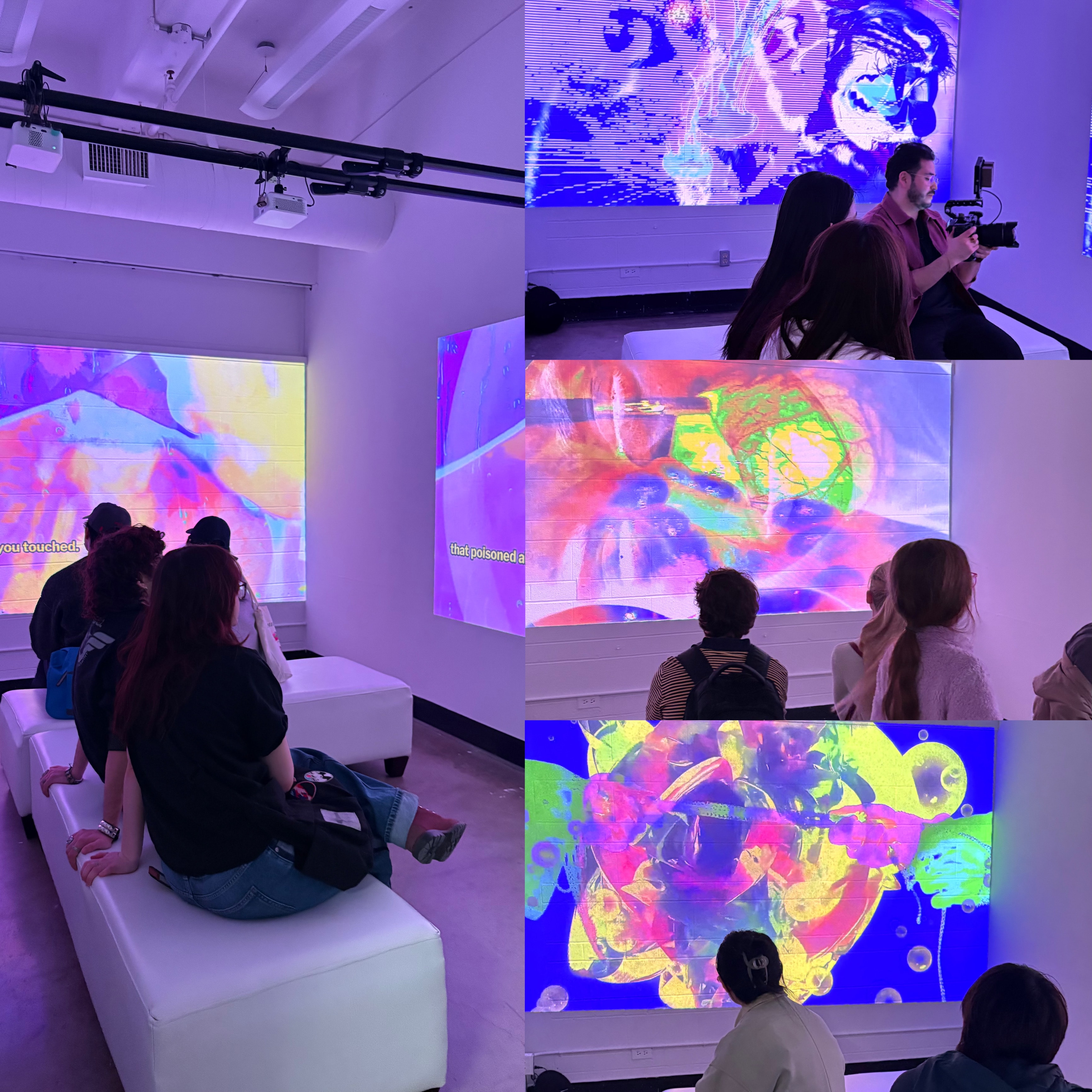 Visitors in a vivid projected digital-art exhibition