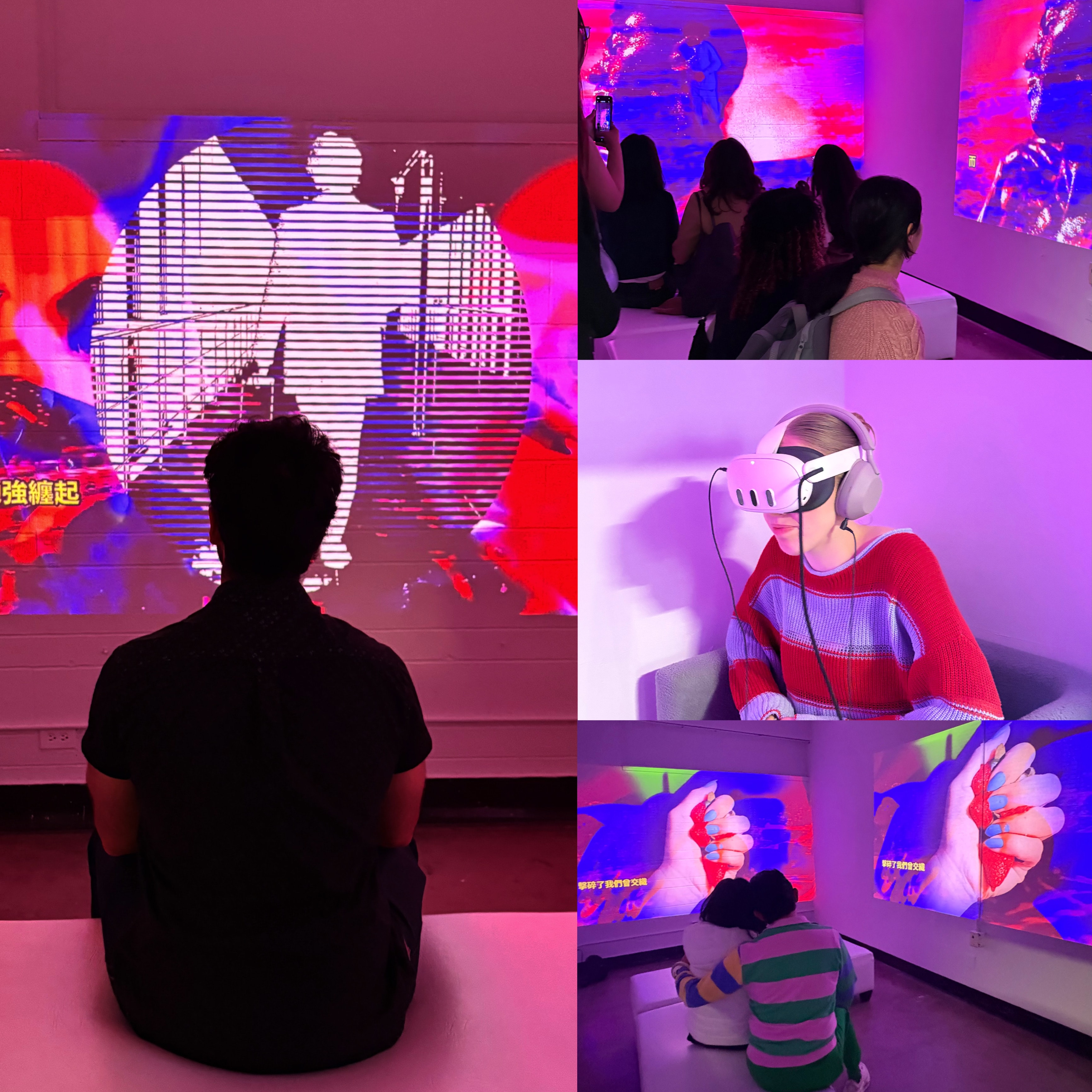 Visitors experiencing a digital-art exhibition and VR work